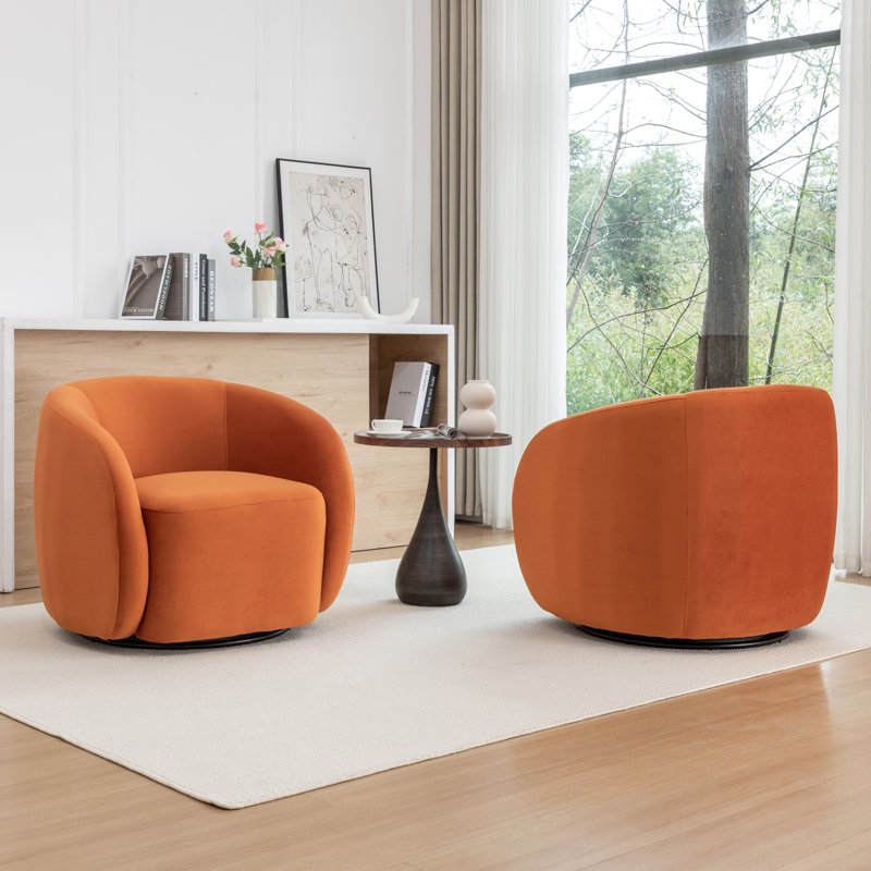 Fauteuil demi-tonneau pivotant en velours Arrun, Orange