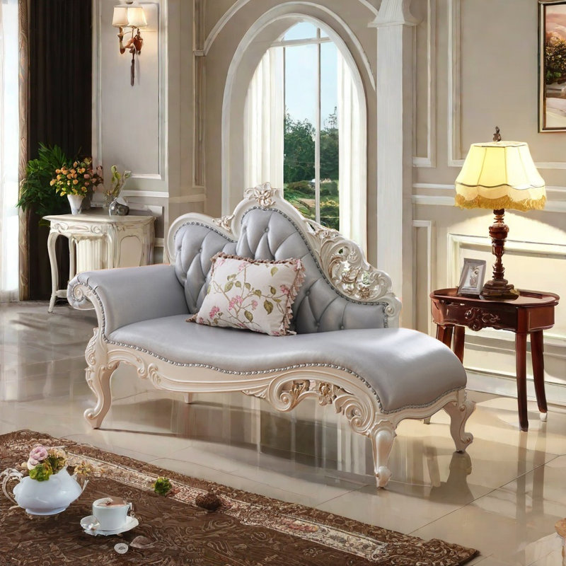 Chaise longue durable, Assortiment de cuir bleu bébé, Blanc crémeux, Orienté à droite