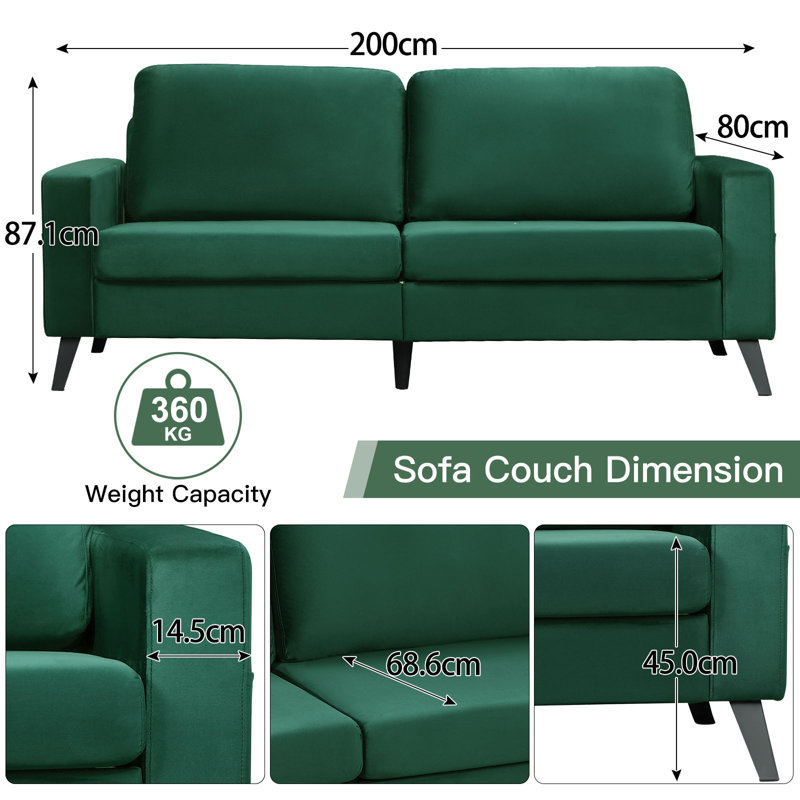 Chione 3 Seater Loveseat, Green Velvet