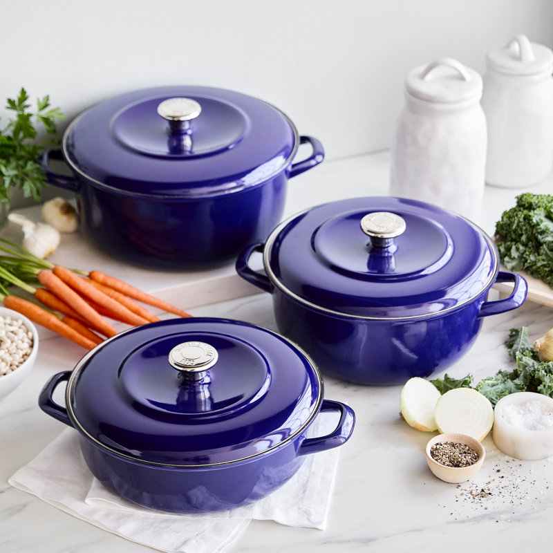 Cobalt Blue Enameled Iron 7-Quart Round Dutch Oven with Lid
