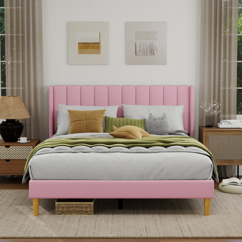 Sutter Upholstered Wingback Bed, Queen, Pink