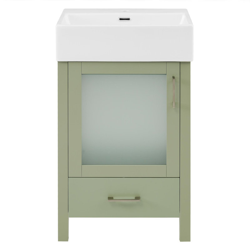 Meuble-lavabo de 20 po avec lavabo en céramique et beaucoup de rangement - idéal pour les petites salles de bain, Vert