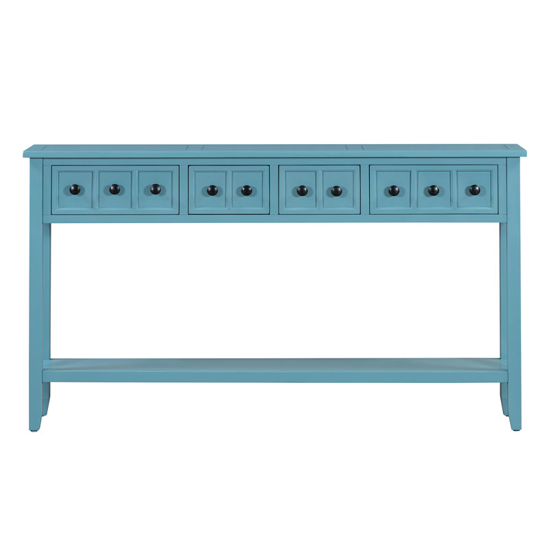  60" Rustic Entryway Console Table, Long Sofa Table with Bottom Shelf for Versatile Storage, Turquoise Green