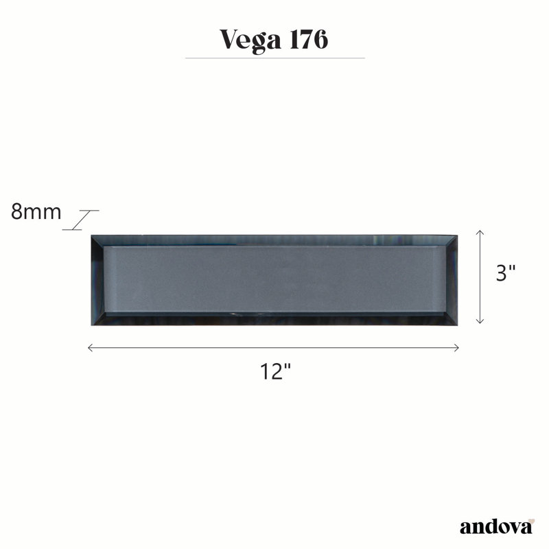 Vega 3" x 12" Beveled Glass Metal Look Subway Tile, Turq   