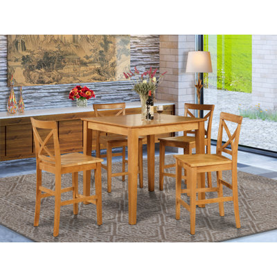 5 Piece Kitchen Counter Set Includes a Square Dining Table and 4 Dining Room Chairs, Oak