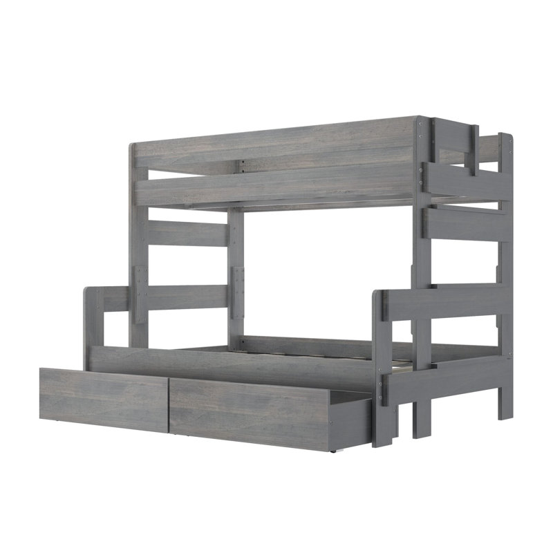 Lit superposé simple en bois massif 2 tiroirs Decimus, Driftwood