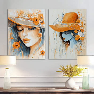 Country Farmhouse Woman - Portrait, ensemble de 2 impressions murales en métal