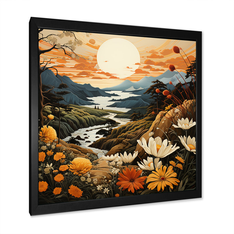 «Bold Botanical Mountain Landscape», impression sur toile, Cadre simple noir, H 24 po x l 24 po x P 1 po