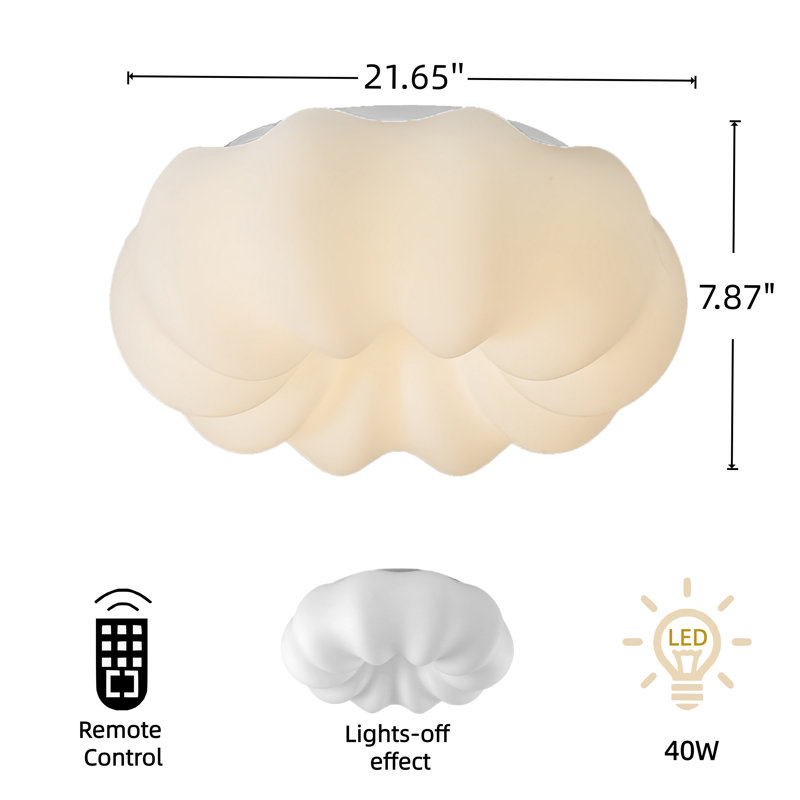 21.65" Pumkin  Cloud Ceiling Light With Remote Control, 7.87" H x 21.65" W x 21.65" D