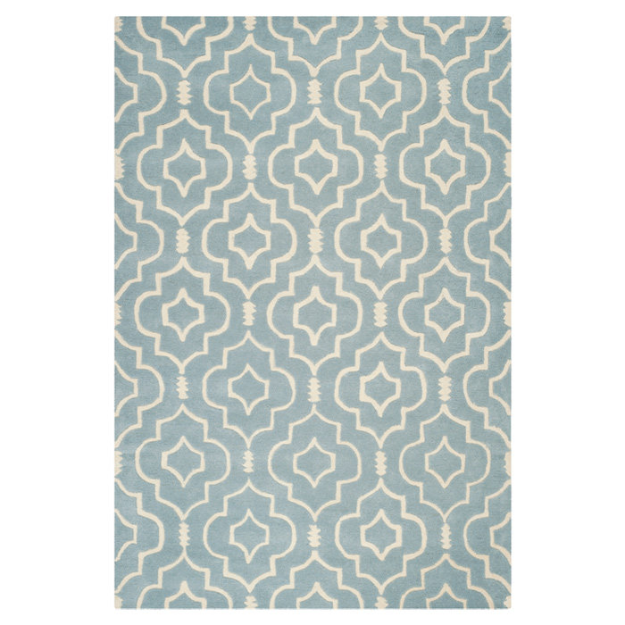 Blue and Ivory Hand-Tufted Wool Geometric Rug