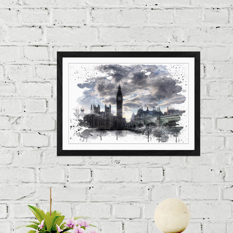 Big Ben Houses of Parliament London - Wall Art, 45cm H x 62cm W, Framed Picture