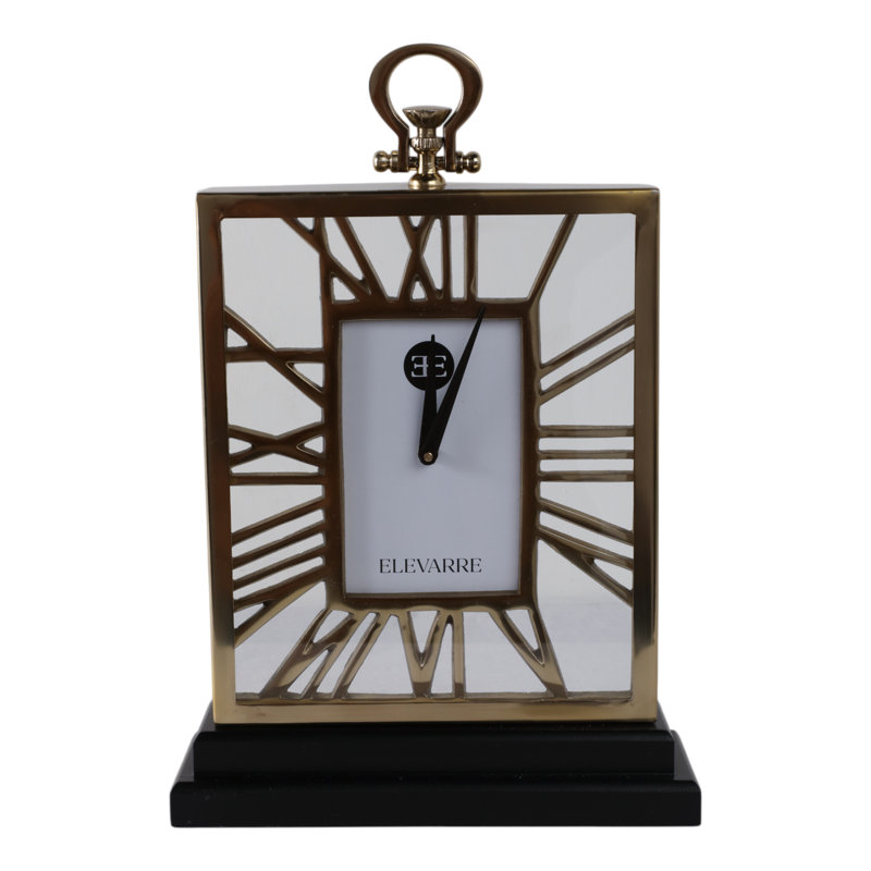 Horloge de table décorative rectangulaire en métal pour décoration intérieure, Or