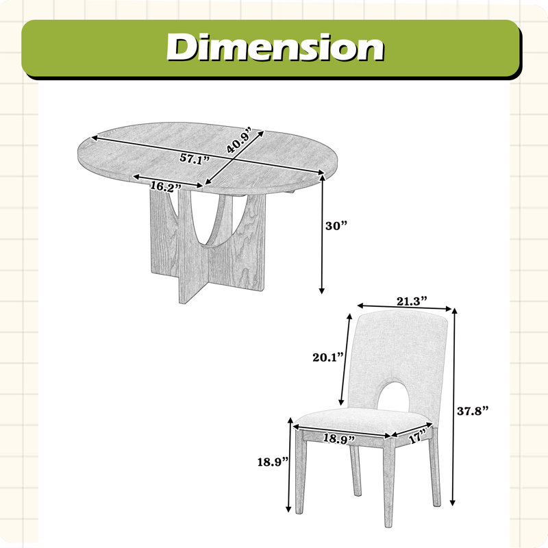 Ensemble de table de salle à manger extensible moderne 5 pièces avec rallonge amovible de 16,2 pouces pour les petits espaces