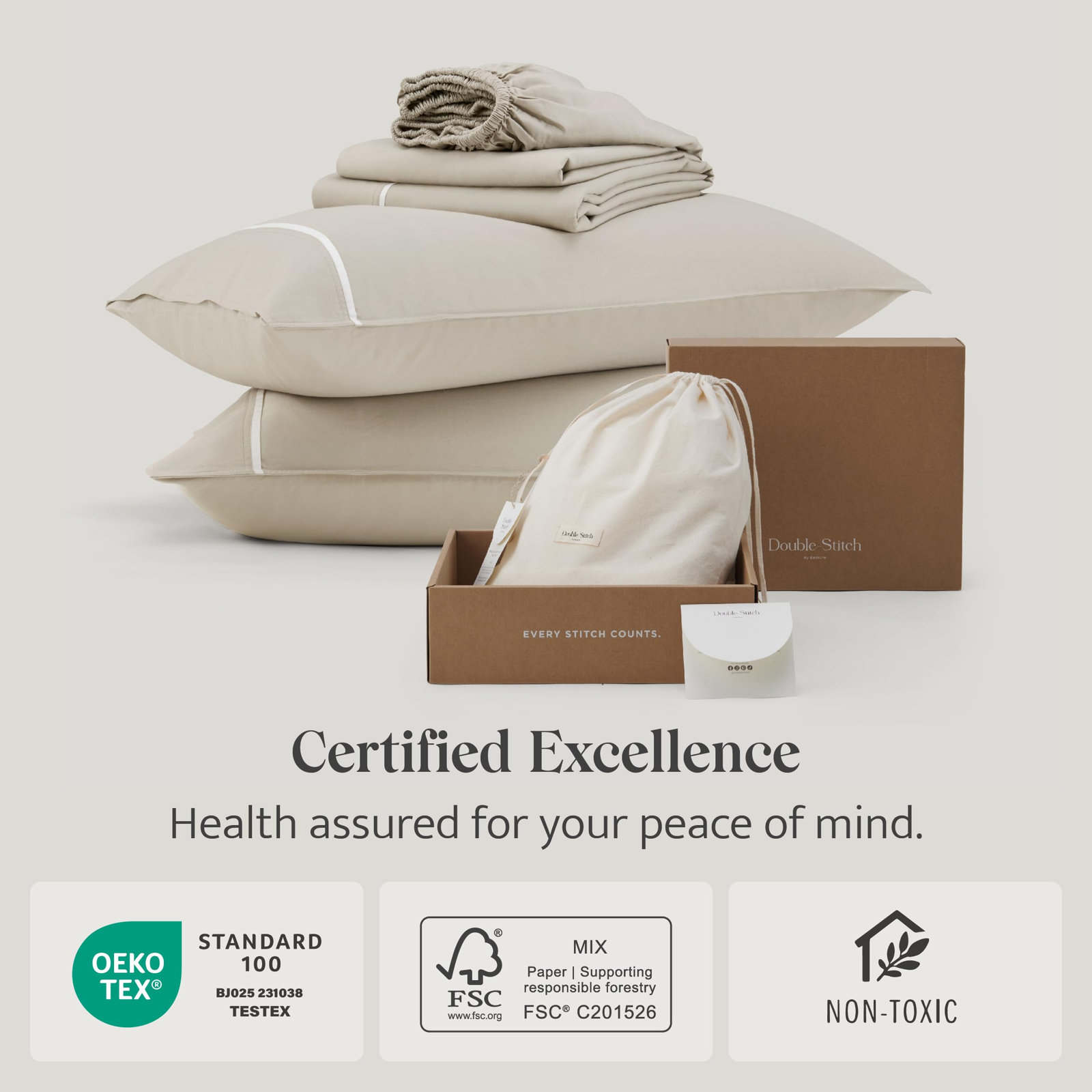 Double Stitch Cotton Tencel Solid Sheet Set, Sandstone Contrast, California King Sheet Set