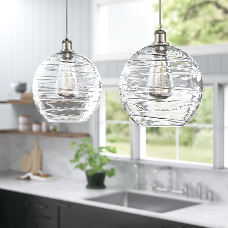 Luminaire suspendu en forme de globe à 1 lumière Mott, Nickel satiné brossé, Ampoule DEL 6 watts rétro