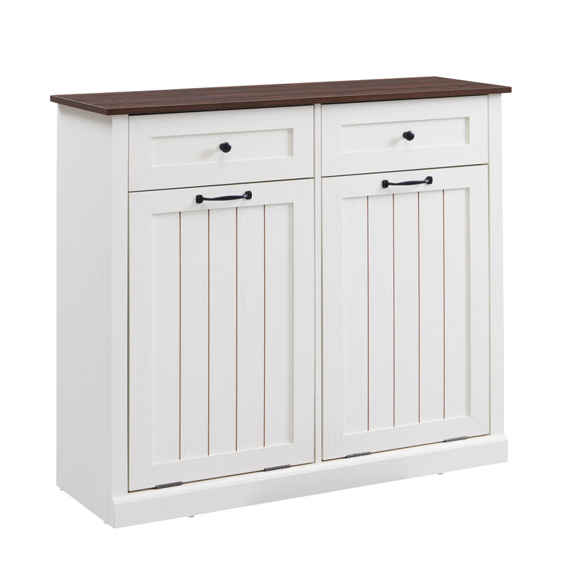 Armoire à linge à panier inclinable double Ahart avec panier de rangement pour salle de bain Farmhouse., Antique White