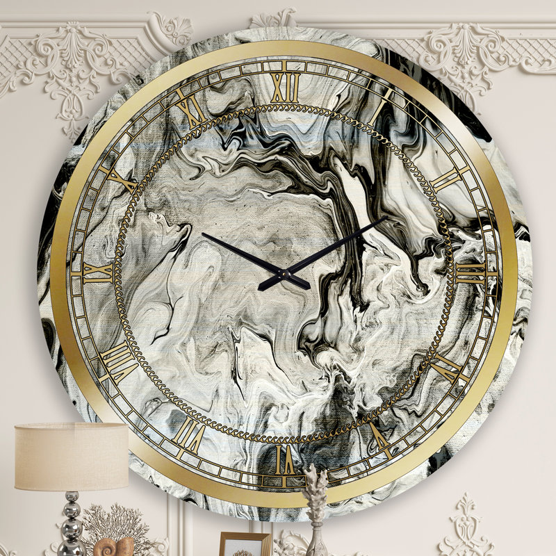 Horloge murale moderne blanche, grise et blanche en marbre peint à la main, Grand