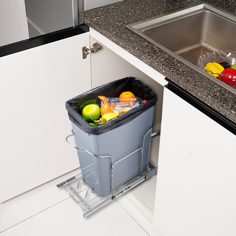 VEVOR Pull-Out Trash Can, 29L Single Bin Incluede, Under Mount Kitchen Waste Container With Slide, Handle And Door Mounting Kit
