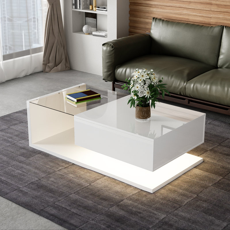 Camecia Pedestal Coffee Table with Storage, White, White