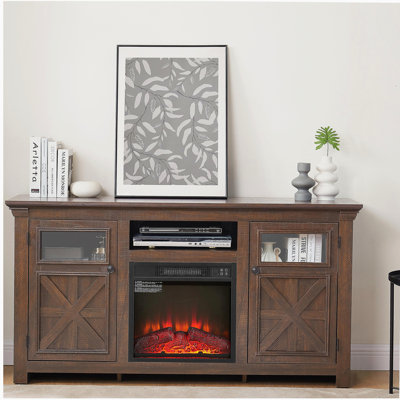 2 Doors Cabinet Farmhouse  Cabinet, Farmhouse TV Stand Barn Design,Farmhouse TV Media Stand, Large Barn Inspired Home Entertainment Console with 18" fireplace insert,Espresso,60.23"W*15.35"D*31.7"H