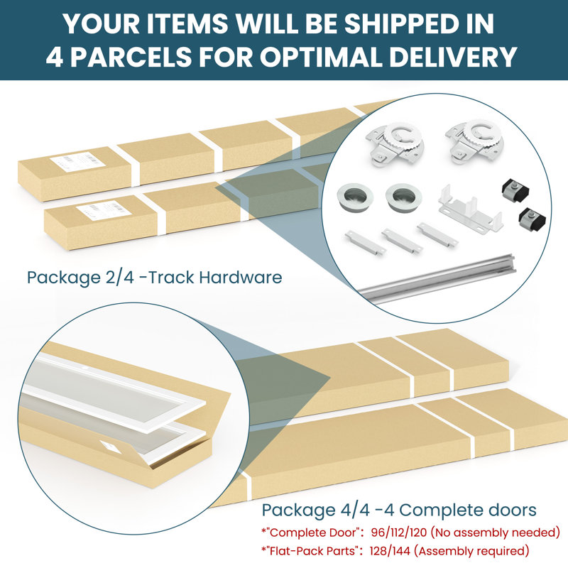  120" x 80" Tempered and Frosted Glass Sliding Closet Doors with Hardware Kit, No Assembly Required, 120" x 80"