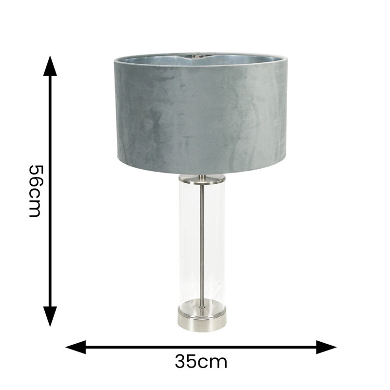 Ahedo Glass Table Lamp, Clear/Chrome Base/Grey/Chrome Shade, Yes