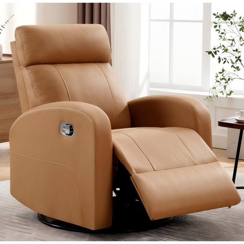 Siru 30.3'' Faux Leather Swivel Reclier Chair, Yellow