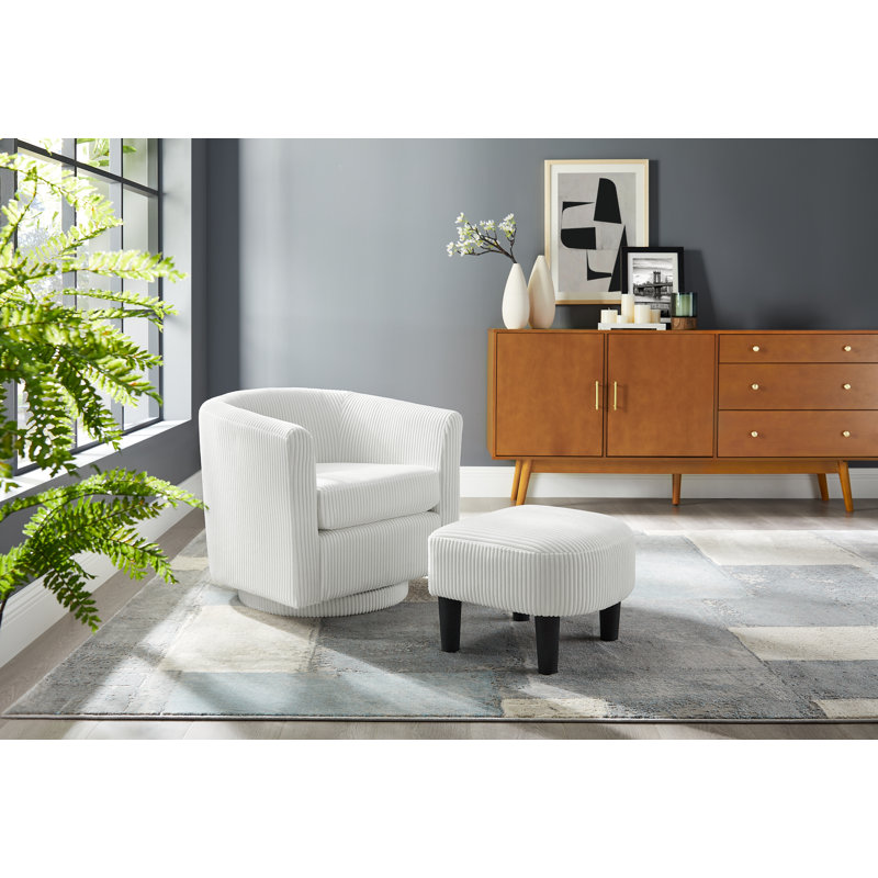 Fauteuil d'appoint pivotant à 360 ° avec fauteuil inclinable confortable en velours côtelé avec repose-pieds