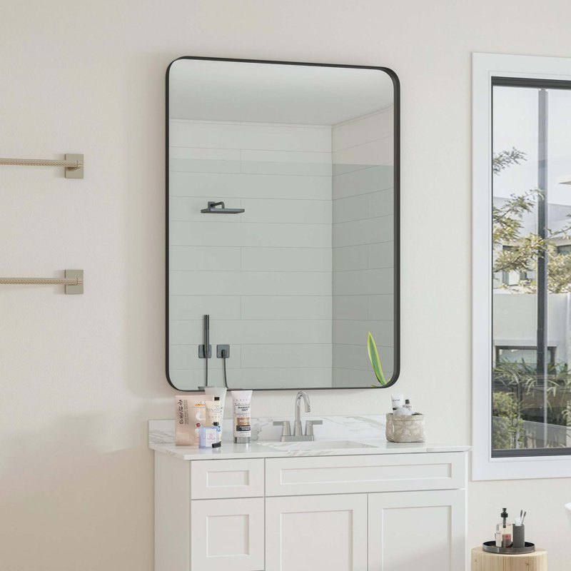 Miroir mural 30 po x 40 po, miroir rectangulaire noir, cadre en métal, miroir de coiffeuse, pour salle de bain, salon, chambre à coucher, décoration murale