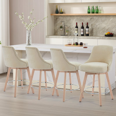 26 Wide Swivel Upholstered Counter Barstool With Nailhead Trims And Solid Wood Frame