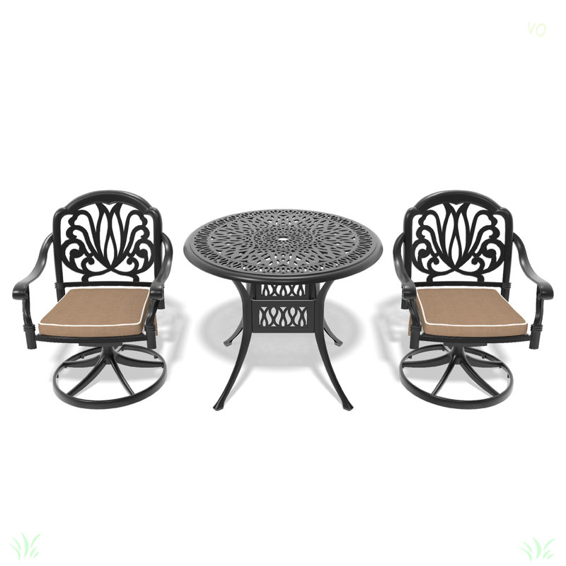 L'ensemble de salle à manger en fonte d'aluminium toutes saisons comprend des chaises pivotantes et une table, 2