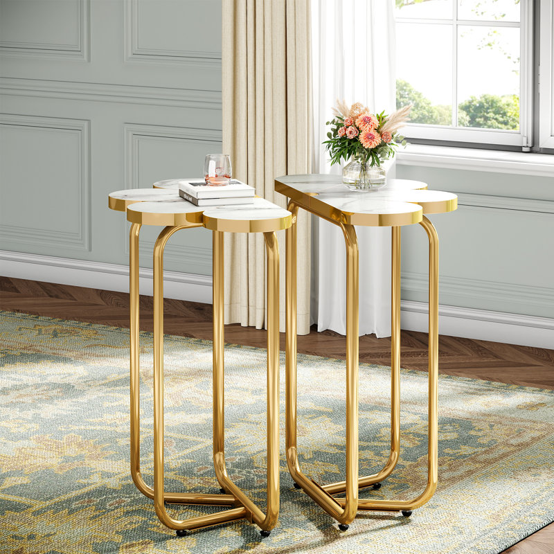 Gold End Table Side Beside Table for Living Room, Bedroom