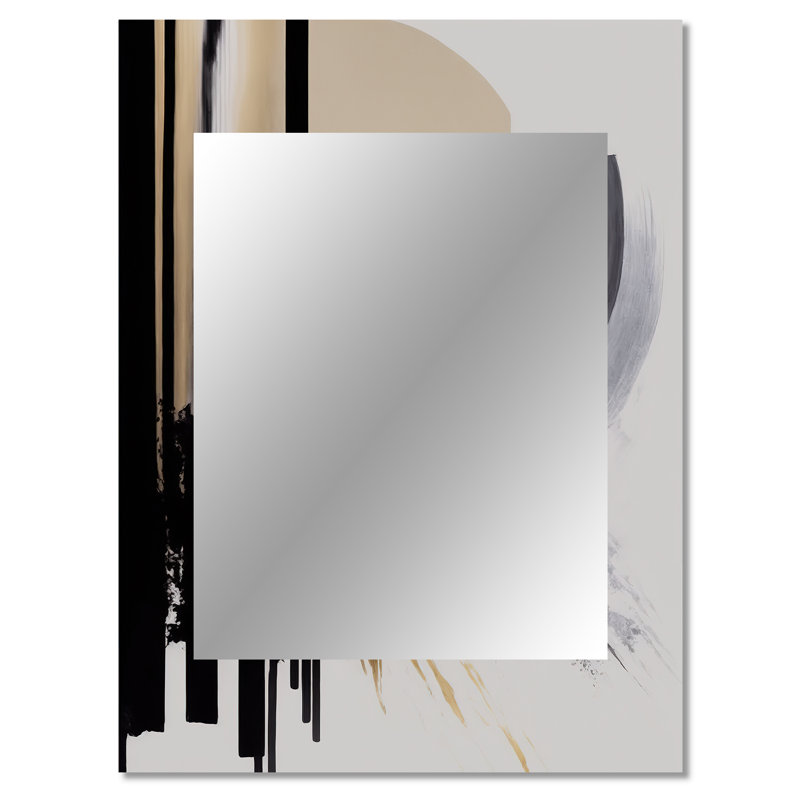 Black, White And Gold Expression IV - Abstract Decorative Mirror, Modern Wall Mirror, Printed Metal Art, 40" x 30"