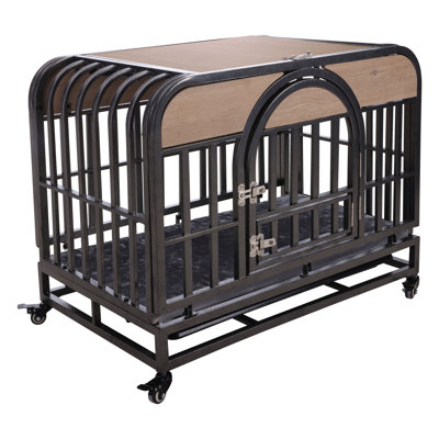 46In Heavy Duty Dog Crate, Furniture Style Dog Crate With Removable Trays And Wheels For High Anxiety Dogs
