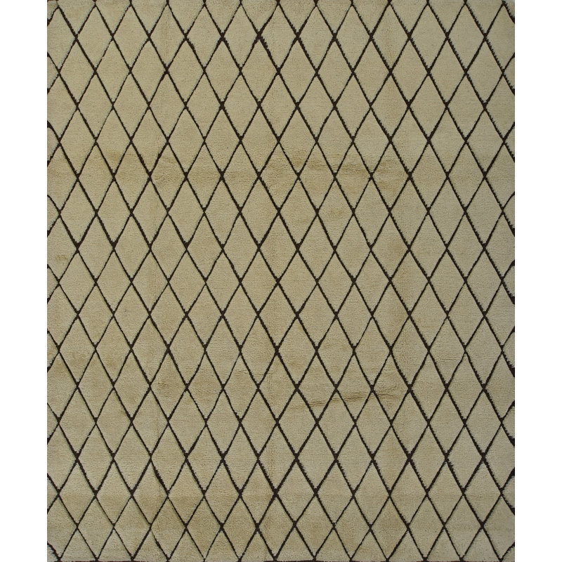 Tapis ivoire en laine noué à la main de conception unique 8 pi 3 po x 10 pi