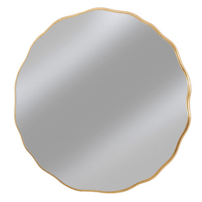 Distressed Gold Wavy-Edge Round Mirror
