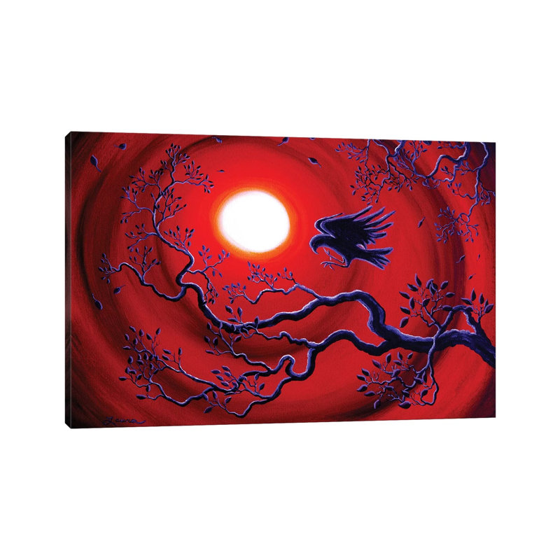 Raven In Ruby Red by Laura Iverson - Wrapped Canvas Painting, 20.32 cm H x 30.48 cm W