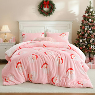 Janzaa Christmas Comforter Set, Flannel Comforters With Xmas Pattern, Soft Fluffy Cozy Lightweight Bedding Matched 2 Pillowcases
