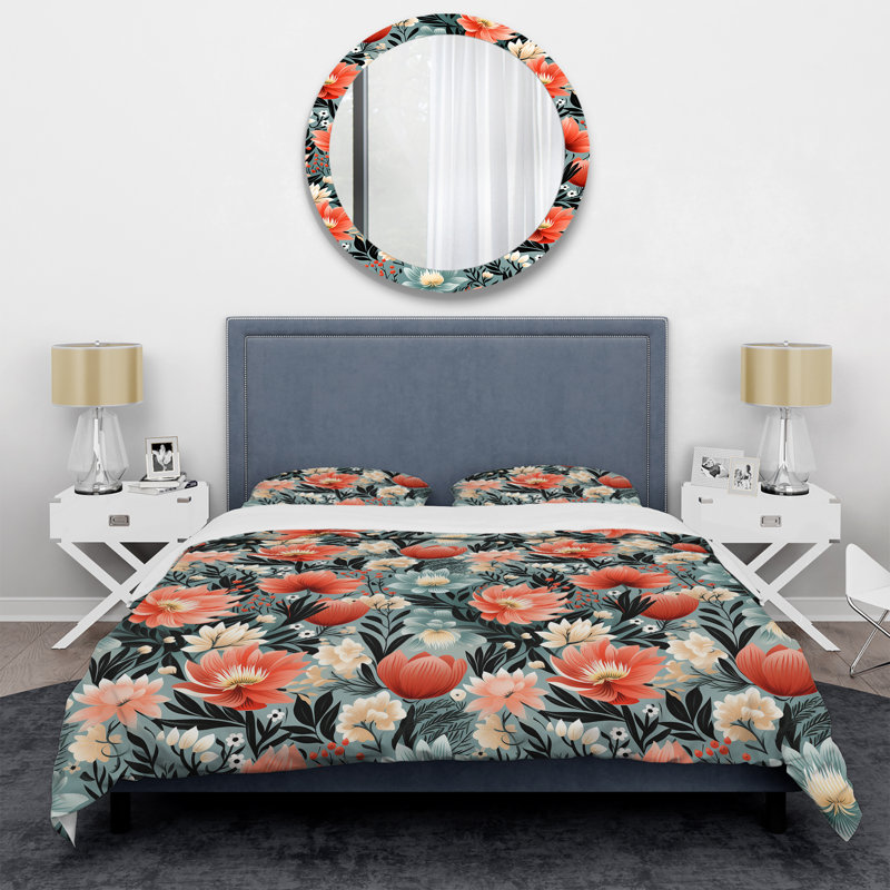Literie multicolore à motif floral tribal II, Housse de couette simple + 1 taie décorative stan