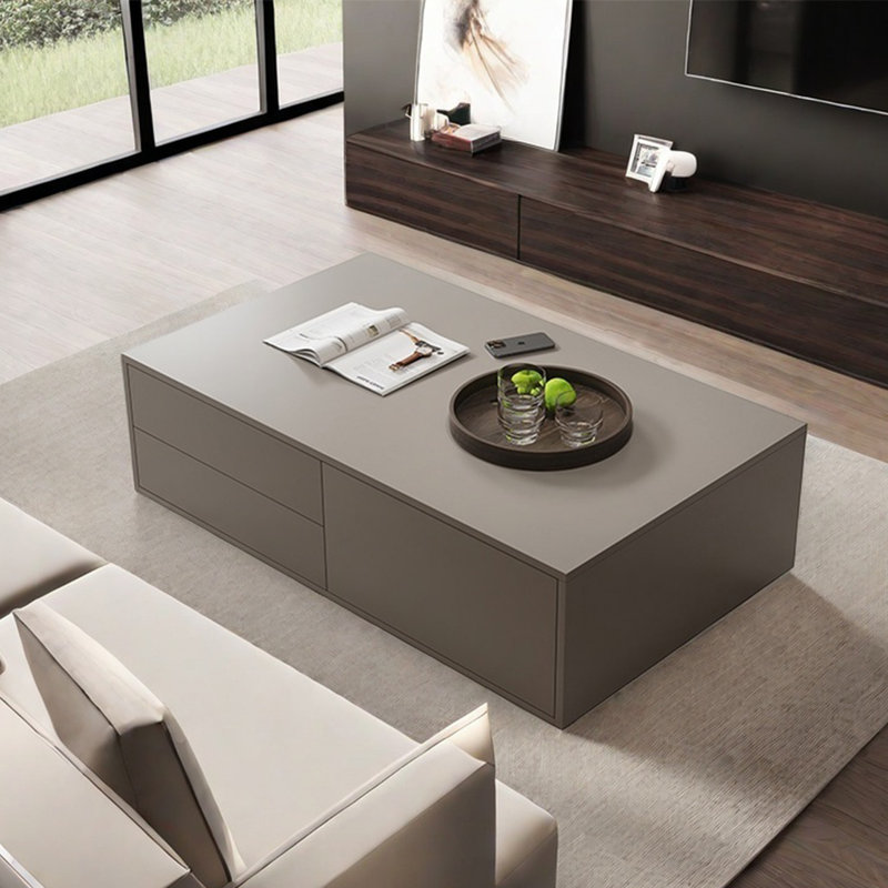 Modern simple rectangular storage coffee table, 14.6" H x 51.2" L x 24.4"  W, Khaki