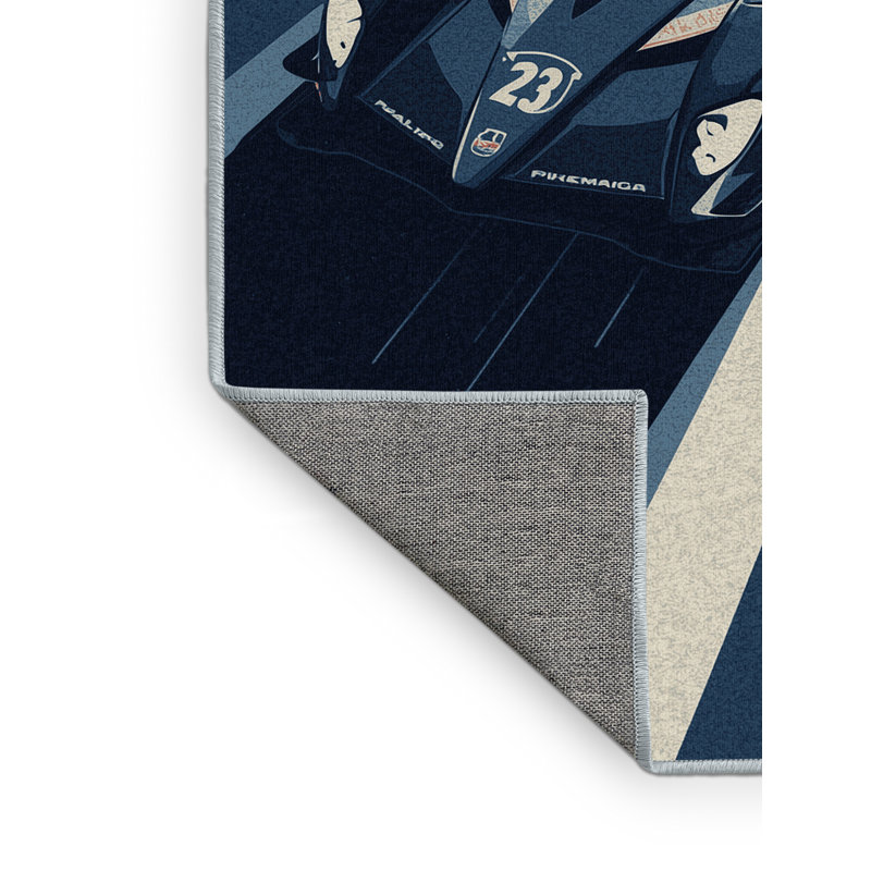 Machine Washable Aguilar Endurance Racing Scene Modern Rug in Beige – SkyBlue Binding, 5x7
