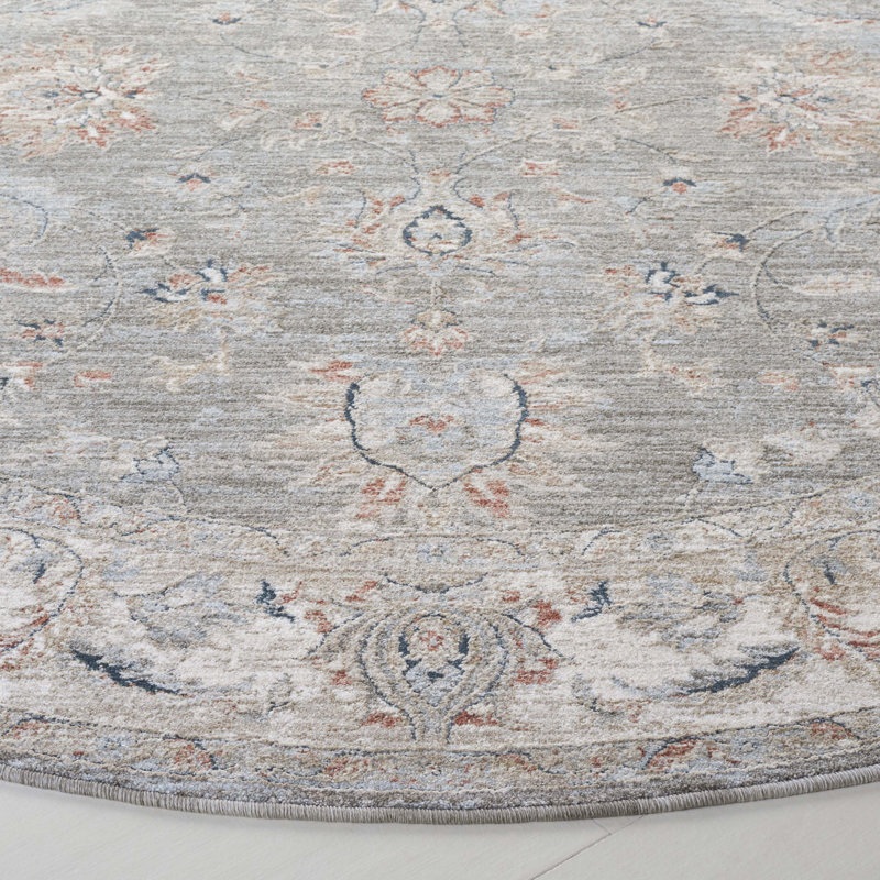 Tapis gris / gris clair en polyester tissé à la machine Lauren Ralph Lauren 1761, Rond 6 pi 7 po