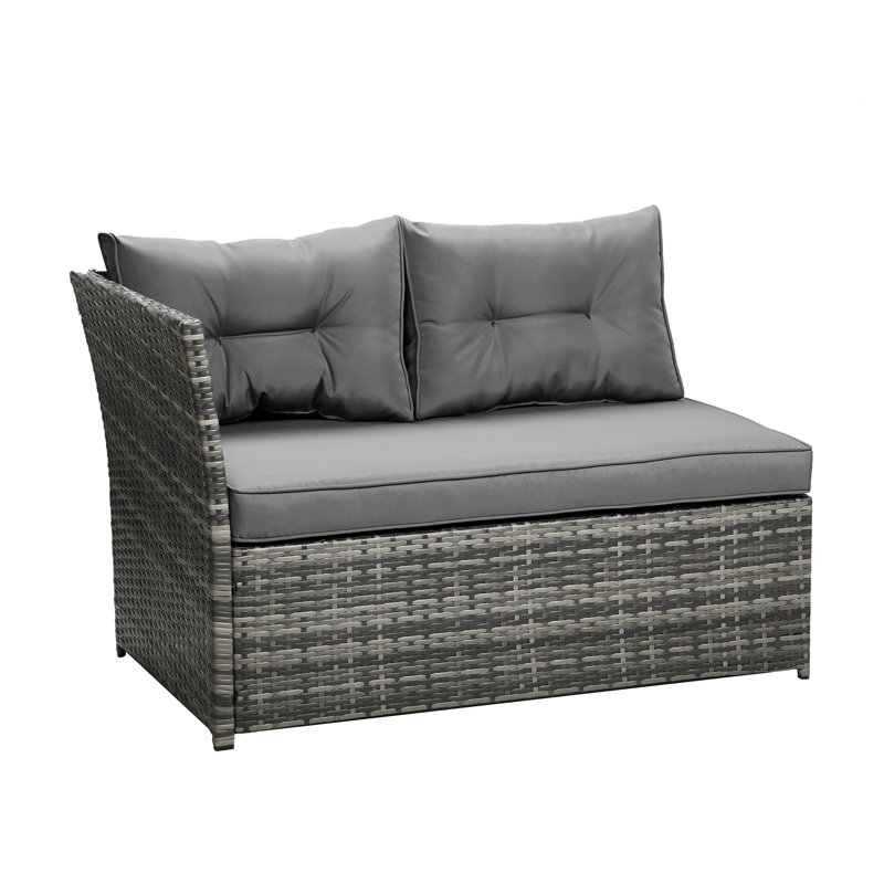 Red Barrel Studio® 7 Pieces Patio Furniture Set, Outdoor Sectional Conversation Sofa Set Wicker Rattan Couch With Dining Table And Ottomans Grey