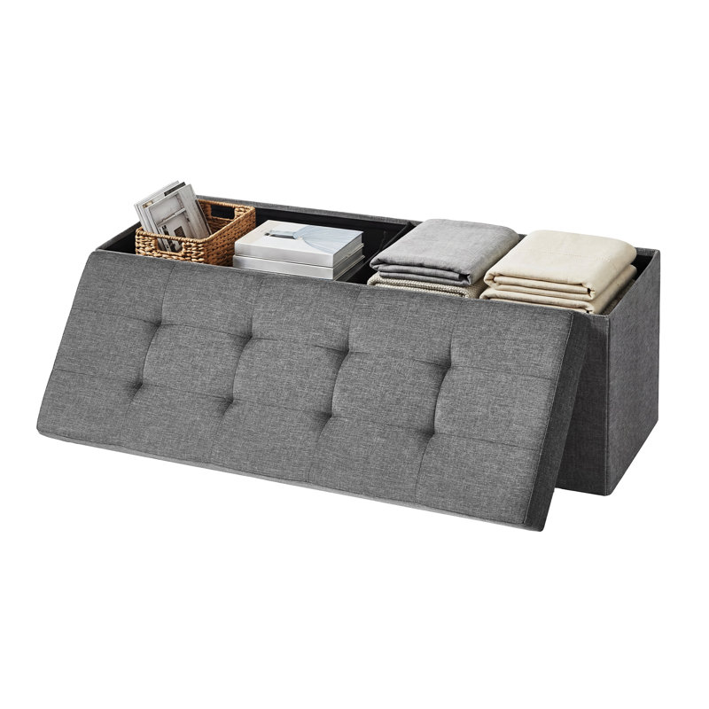 110x38x38cm Linen Upholstered Storage Bench, Grey