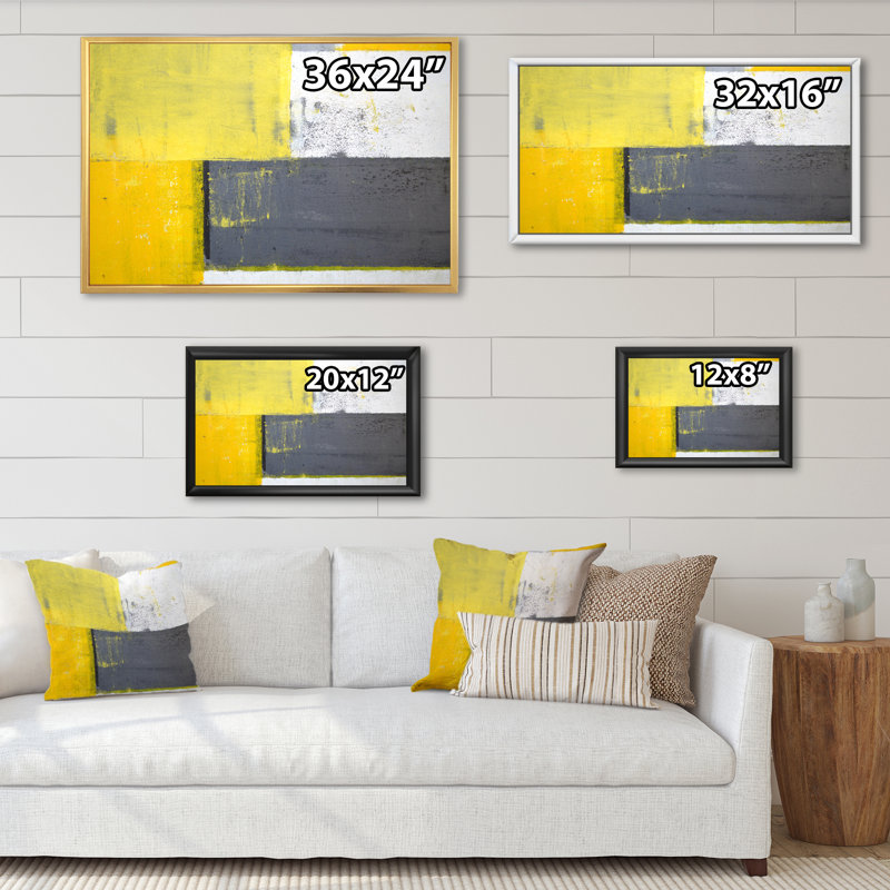 «Gray Meets Yellow Abstract Art», reproduction d'art sur toile encadrée, H 16 po x l 32 po x P 1 po