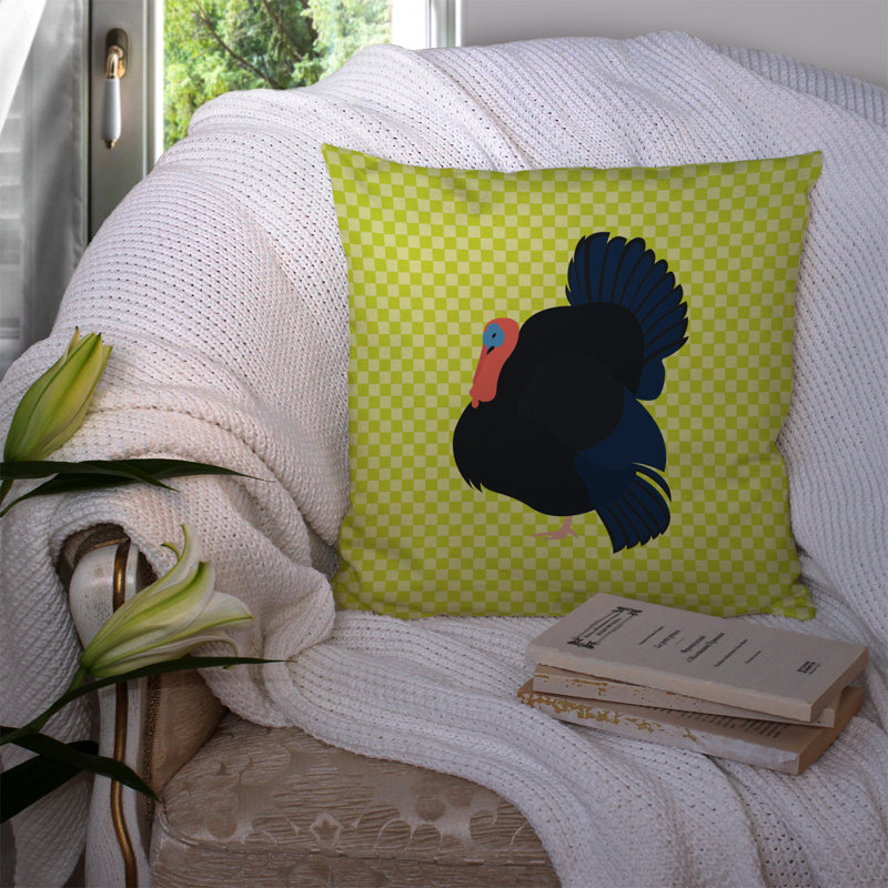 Norfolk Turkey Check Outdoor Throw Pillow, Green, 14" x 14"