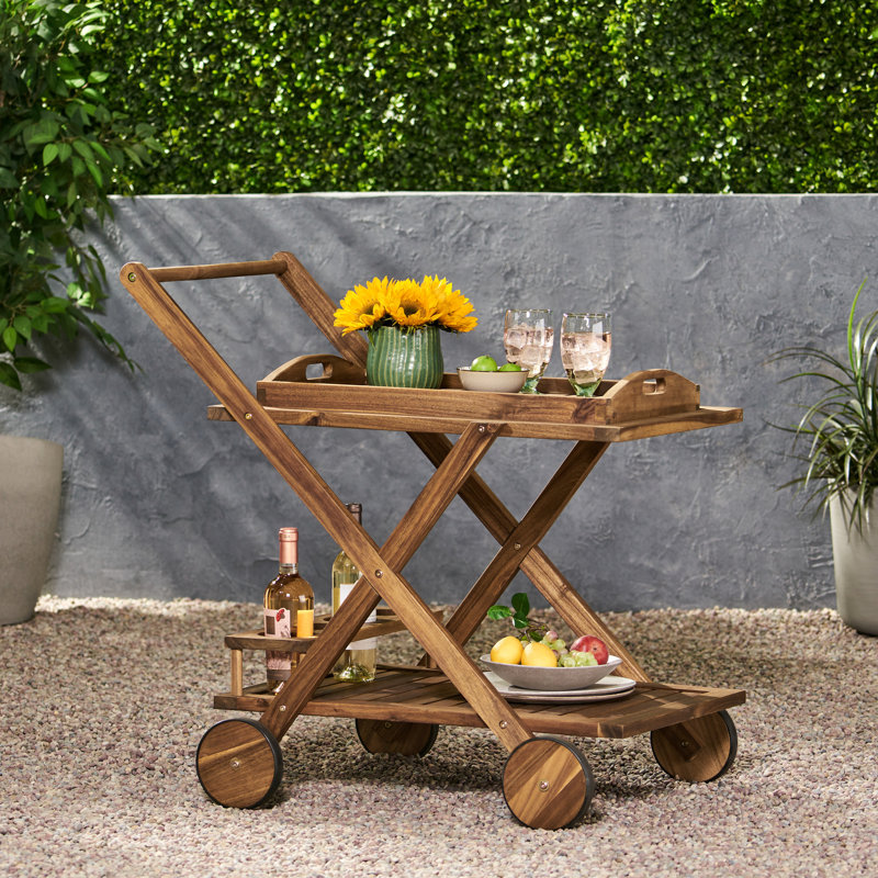 Chariot-bar en bois naturel - 35,16 po de profondeur, rangement supplémentaire et mobile 35,70