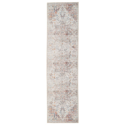 Machine Washable Beige Traditional Persian Style Distressed Living Room Area Rug