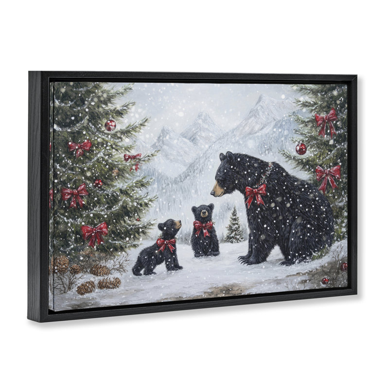 Cadre flottant Christmas Black Bears, design par Tina LeCour, H 21 po x l 31 po, Cadre flottant noir de jais