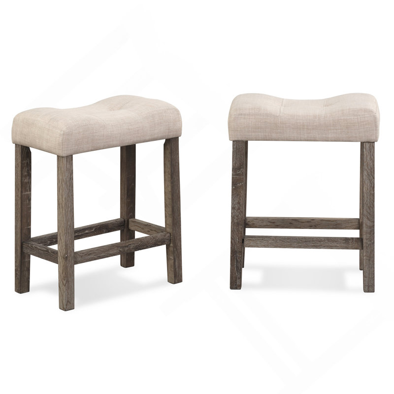 Ensemble de 2 tabourets Sora touffetés à hauteur de comptoir, taupe, Siège beige / structure brune
